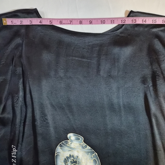 ​Vitan 100% Silk Kaftan Tunic Top Black Asian Graphic Pottery Calligraphy Art - Picture 5 of 5